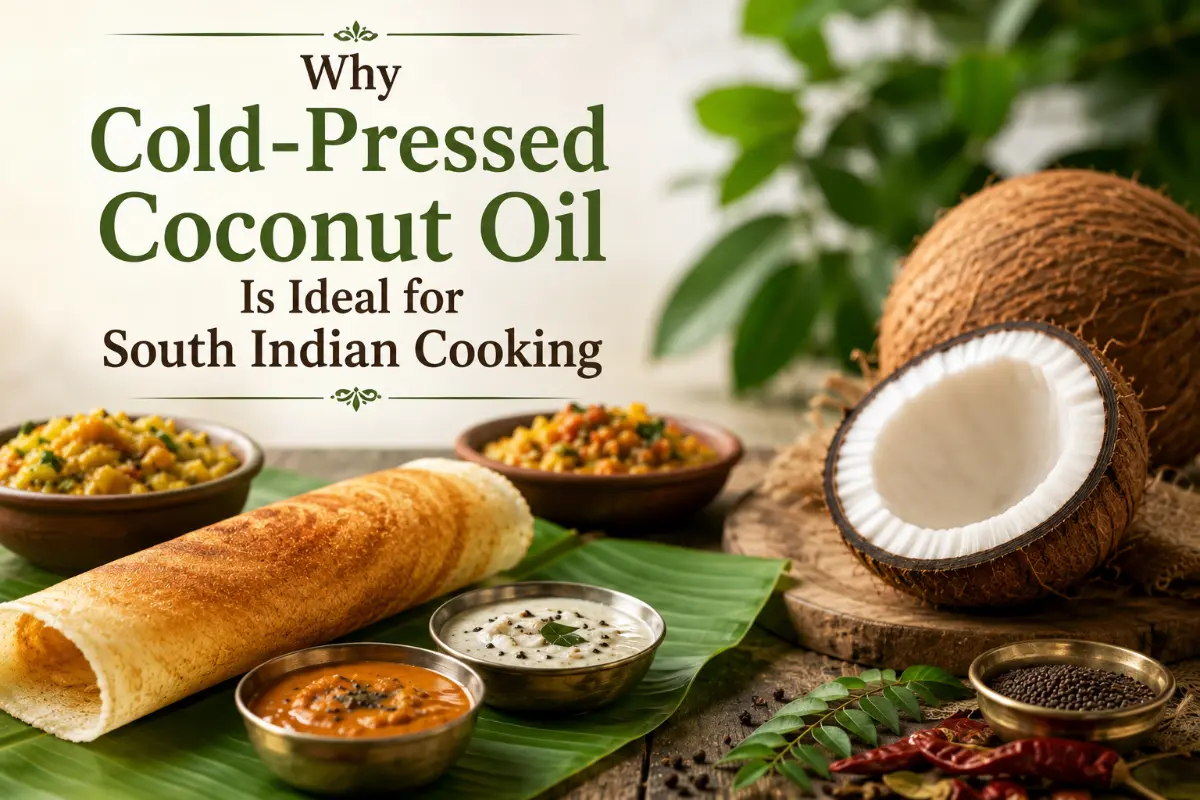 Dosa, chutneys and fresh coconut for South Indian cooking with cold-pressed coconut oil