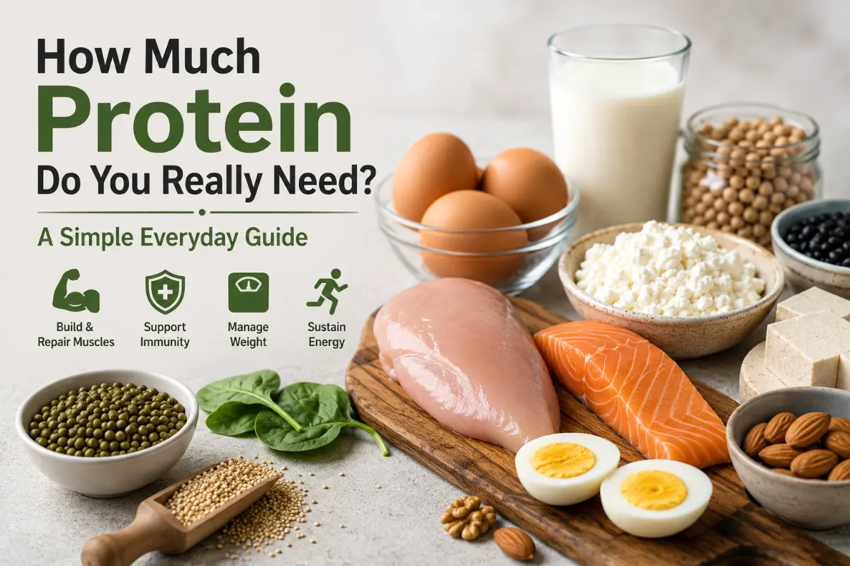High-protein foods including eggs, chicken, fish, paneer and legumes