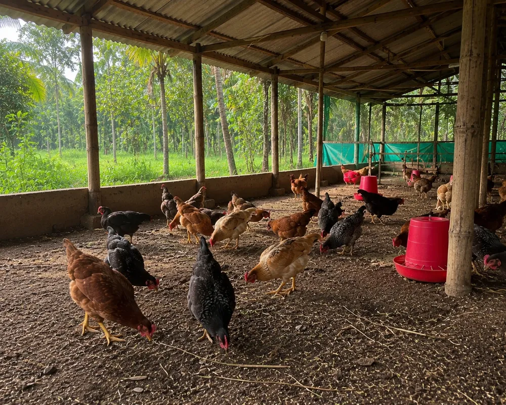 Nati Koli — native Karnataka country chicken breeds foraging freely on The Native Herd farm